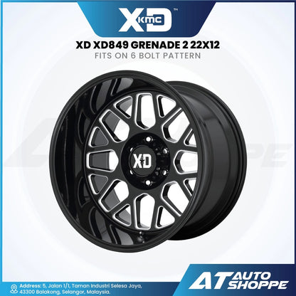 XD XD849 Grenade 2-Gloss Black/Milled 22x12 ET-44 6x139.7 (1 Piece)