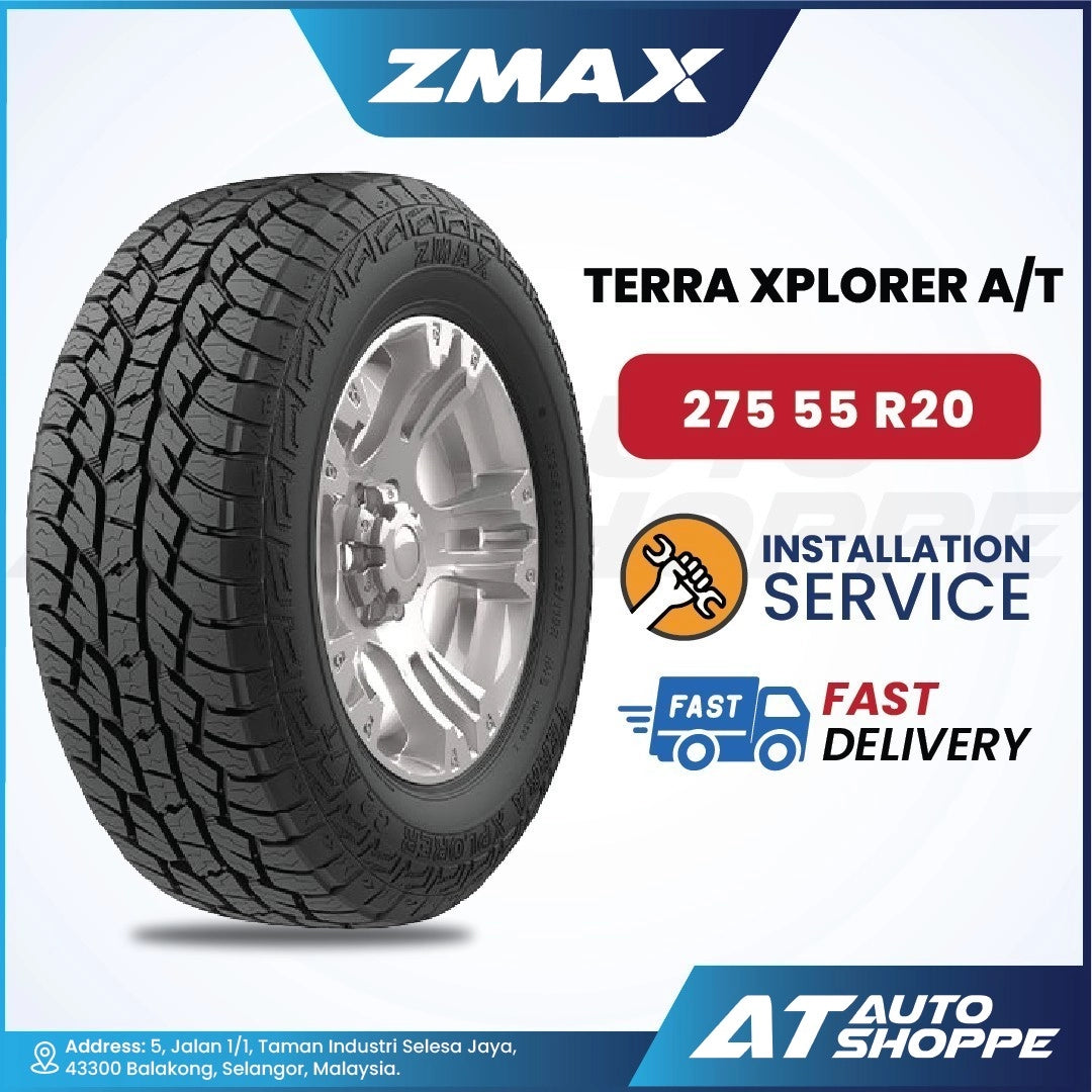 ZMAX Terra Xplorer A/T tire with rim on a white background