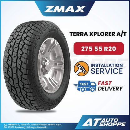 ZMAX Terra Xplorer A/T tire with rim on a white background