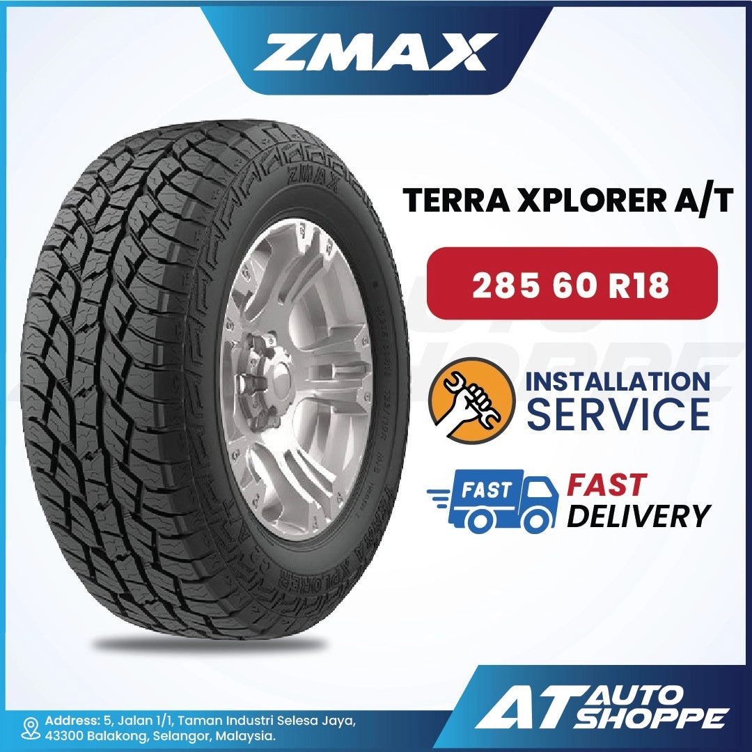 ZMAX Terra Xplorer A/T tire with rim on a white background