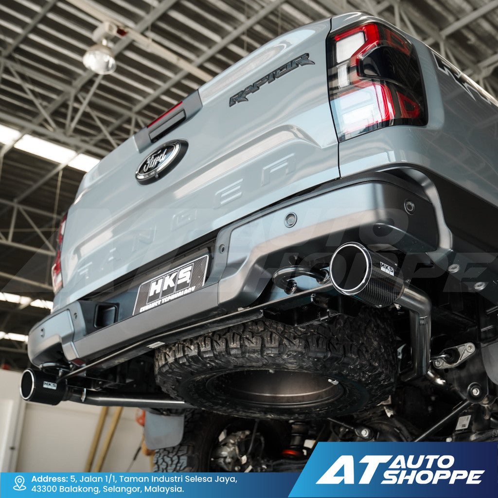 HKS Legamax Dual Exit Carbon Fiber Muffler Exhaust for Ford Raptor Next Gen 2.0 Bi-Turbo (2022-Current)